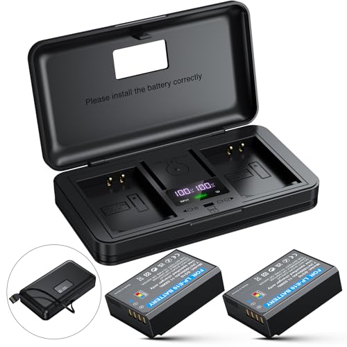 LP-E10 Battery 2-Pack 1600mAh and Digital Display Dual USB Charger for Canon LP E10,EOS Rebel T7 T6 T5 T3 T100,Kiss X50 X70 X80 X90,EOS 1100D 1200D 1300D 1500D 2000D 3000D 4000D Digital Cameras