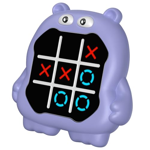 INKLAB Tic Tac Toe Game, Animal-Themed 3-in-1 Handheld Puzzle Game Console, Board Games for Kids and Adults, Portable Travel Games for Car Ride, Birthday Gifts for Ages 3+, Hippo