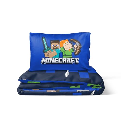 Funda nórdica Minecraft individual de algodón con funda de almohada reversible para niños 5