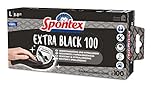 Spontex Extra Black Disposable Vinyl Gloves, Powder-Free and Latex-Free, Versatile, in Practical Dispenser Box, Size L, Pack of 100, Black