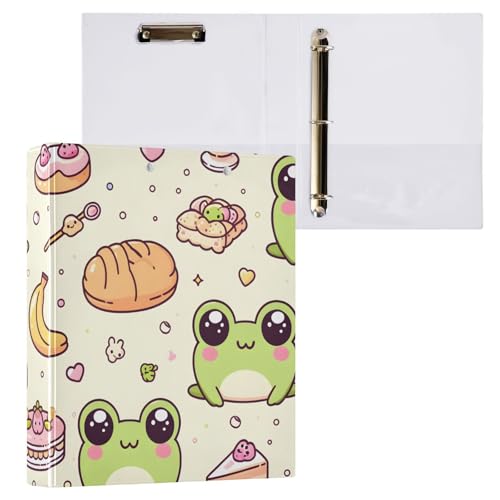 Image of 3 Ring Binder Frog Forest Animal Green Dessert 1.5 inch Binders Three Ring Binders with Clipboard Fit 8.5'' x 11'' Paper 3 Interior PVC Clear Pockets for Office Supplies