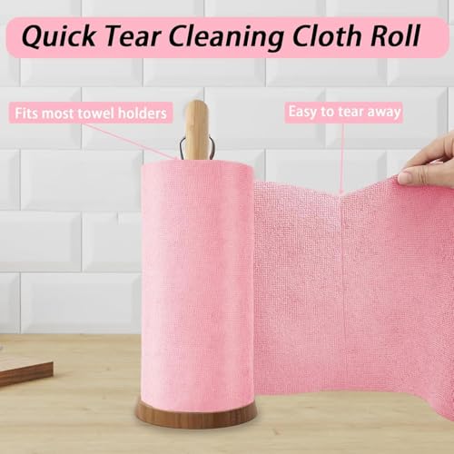 Image of Microfiber Cleaning Cloth Roll, Reusable Kitchen Towel Roll, Micro Fiber Cleaning Cloth for Kitchen, Car, Home & Daily Surface Cleaning, Easy-to-Use Roll Format, Pink (A025 20PACK)