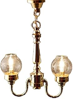 Melody Jane Dollhouse 2 Arm Chandelier Clear Globe Shades Electric 12V Lighting