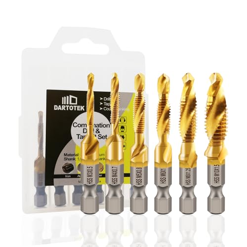 Juego combinado de brocas y machos de roscar,Herramienta de roscar con revestimiento de titanio 6 piezas Métrico Macho de roscar Broca para Taladrar Roscar,para taladrar, roscar