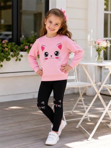 Image of Little Girls Clothes Sets - Cute Sweatshirts Top Shirt & Leggings 2 Piece Kids Fall Winter Outfits Toddler Clothing