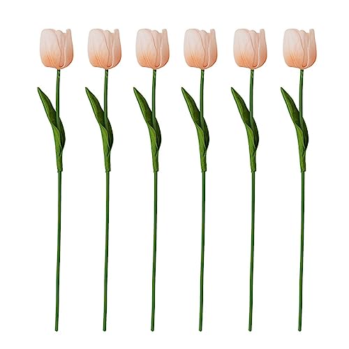 Fairnull 6Pcs Artificial Tulip Flower Artificial Realistic Tulip Flowers Artificial Flowers for Home Weddings Decor Realistic Floral Arrangements Simulation Tulip Champagne