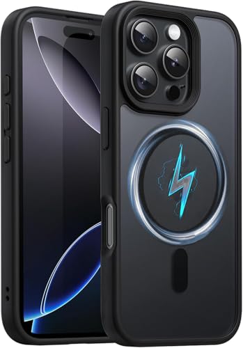 Image of Elzzi Magnetic Guard Designed for iPhone 16 Pro Max Case Translucent Matte Hard PC + TPU Back Cover [Compatible with MagSafe] Anti-Scratch Shockproof Phone Case (6.9 Inch, Black)