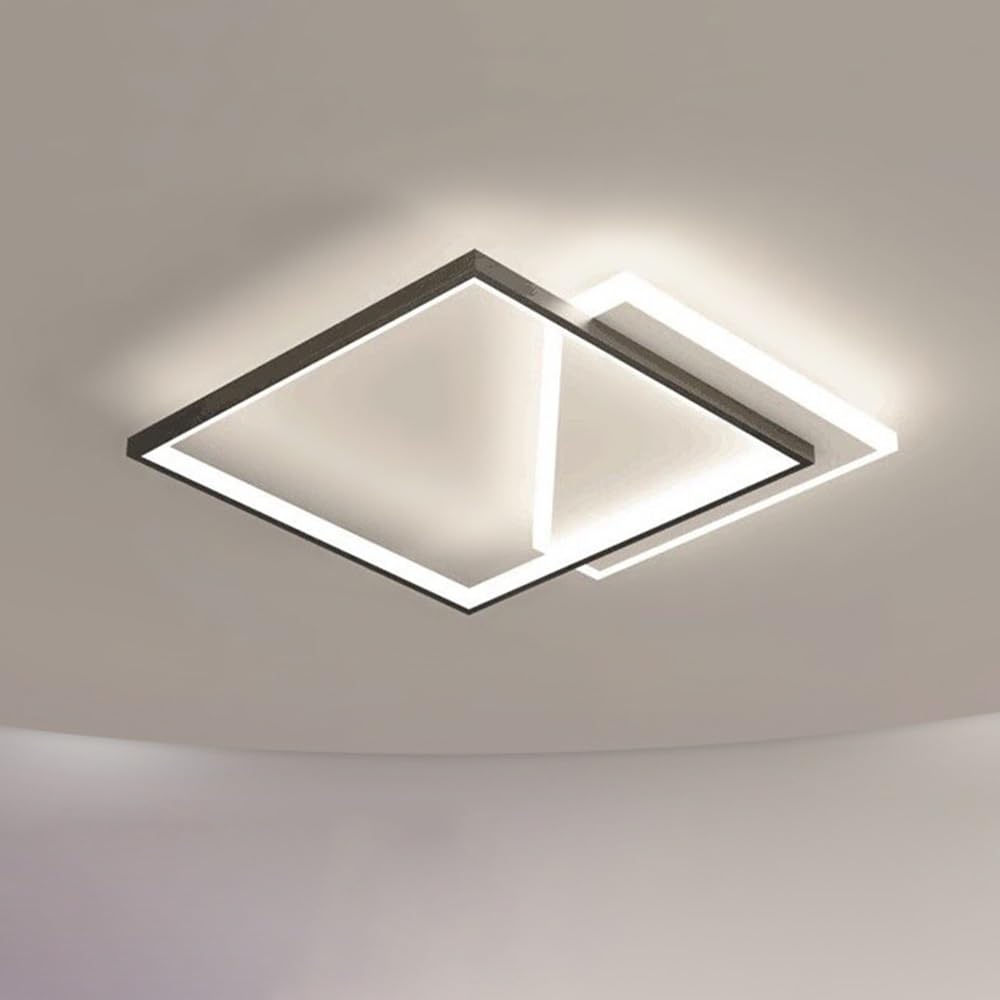 Plafonnier LED moderne carré noir et blanc à intensité variable pour salon