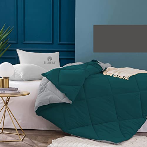 Image of Filbert - 400 GSM Reversible Microfiber Rajai Double Bed Comforter Blanket, Super Soft Microfiber Diamond Stitch Quilt (90 inch x 100 inch Inches /228cm x 254cm) - Comforter Double Bed|Silver /Teal