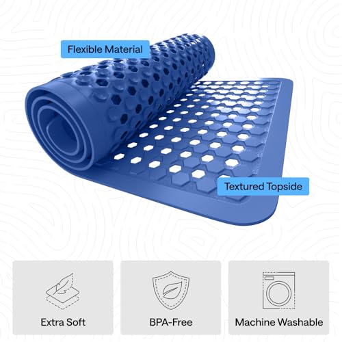 Image of GORILLA GRIP Patented Square Shower Stall Mat, Small Bathtub Floor Mats for Stand Up Showers, Suction Cups, Drain Holes, Machine Wash, Soft on Feet, Bathroom Accessories 21x21 Inch, Royal Blue Opaque