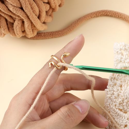 Image of SynHHergyx 6 Pcs Snake Crochet Ring for Finger Adjustable Crochet Yarn Tension Ring Snake Yarn Rings for Crocheting for Grandma Mother Gifts (Boxed)