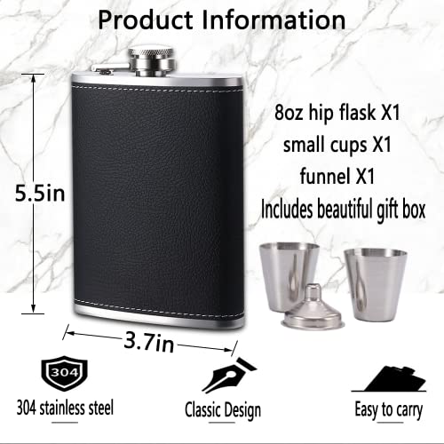 Hadeweite Hip Flask 8 Oz Flasks For Liquor For Men With Flasks For Liquor For Women -Box Includes Flask, Funnel, And Stainless Steel Cup - Groomsmen Gifts Set #TOP6