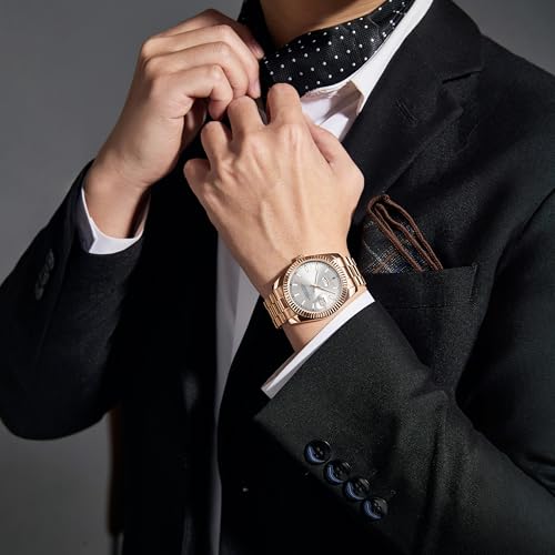 Image of London Fog Oxford Collection Analog Quartz Watch for Men with Round Dial and Stainless Steel Strap, Fluted Metal Case, Day & Date Display, Luminous Hands & Hour Markers & Water Resistant