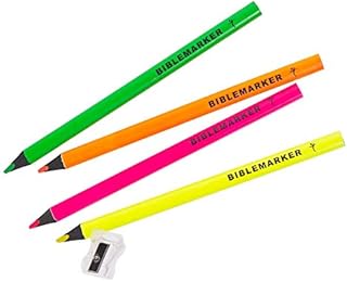 Christian Art Gifts Jumbo Size Bible Highlighters, 4 pc Set Assorted Colors w/Sharpener, Smudge and Bleed Proof Neon Highlighters for Bible Study, School, Home, Office [Unbound]