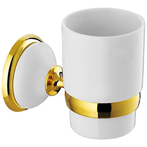 VELMA - 278358 - Schöner Becherhalter mit Zahnputzbecher Serie Bianco Gold - Das Material besteht aus Messing Cover