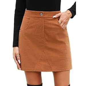 heekpek Women’s Corduroy Mini Skirt A Line Autumn Winter Short Skirts High Waisted Wrap Skirts for Ladies School, Work and Daily Wear