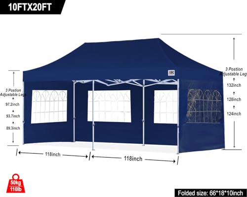 Image of ABCCANOPY Pop up Canopy Tent with Elegant Church Window 10X20,Navy Blue