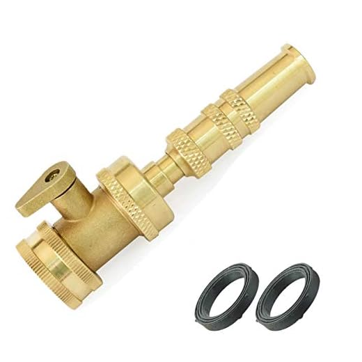PLG Heavy Duty Solid Brass Adjustable Spray Nozzles for Garden hose Twist Water Hose Nozzle High Pressure and Hose Shut off Valve Set (Set A)