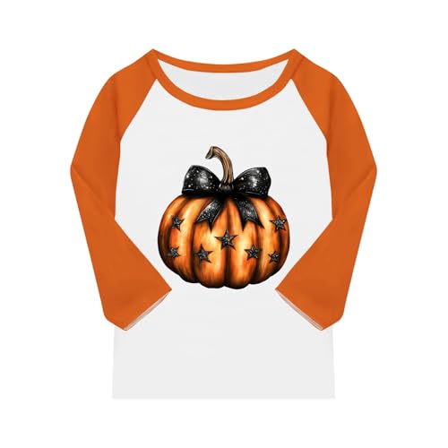 Girls Halloween Pumpkin Raglan Shirt 3/4 Sleeve Cute Fall Top Kids Festive Graphic Tee Soft Comfortable Holiday T-Shirt2
