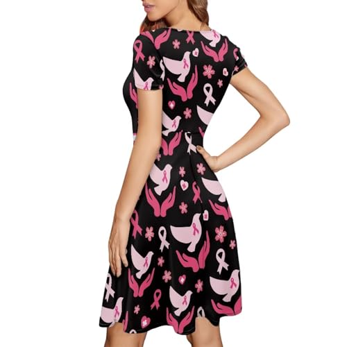 Image of HUGS IDEA Womens Puffy Swing Midi Dress Round Neck Short Sleeve Party A-Line Dresses