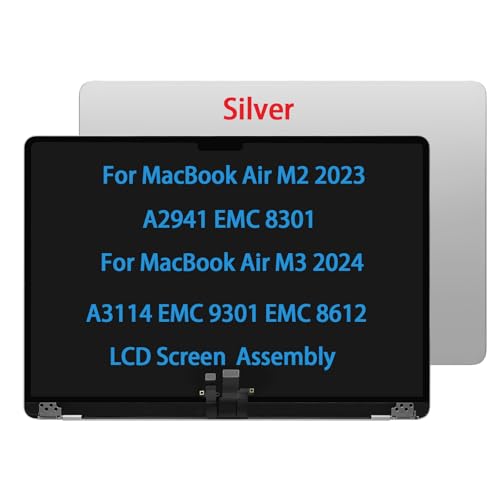 Image of 15 inch Screen Replacement for MacBook Air M2 A2941 EMC 8301 M3 A3114 EMC 9301 EMC 8612 MQKU3LL /A MQKV3LL /A 2023-2024 LCD Screen Display Complete Top Assembly (Silver)