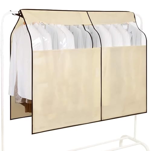 Copripolvere per appendiabiti, 90 x 110 cm Copertura Protettiva per Stand Appendiabiti in Tessuto Traspirante Copri Stender Vestiti con Finestra Trasparente Visibile (Beige)