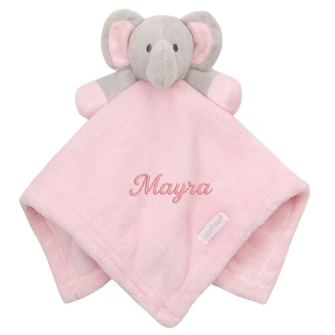Personalised Newborn Baby Boys Girls Toy Comforter Blankets Elephant, Bunny, Giraffe, Zebra Teddy Embroidered Name | Gift Toy Comforter (Pink Elephant)