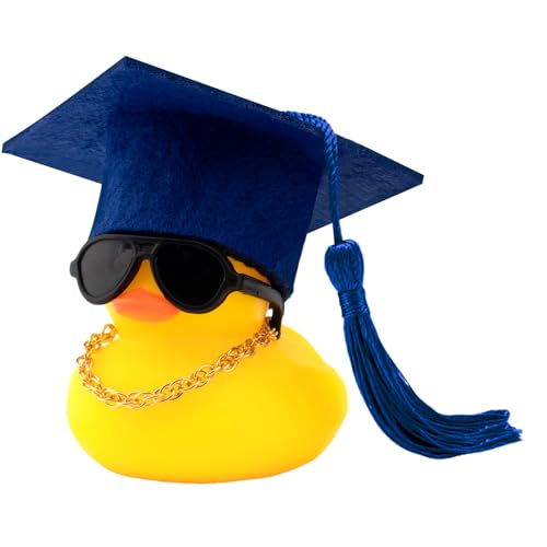 wonuu Car Dashboard Decorations Colorful Graduation Hat Rubber Ducks, Rubber Ducky for Car Ornament Cute Duck with Hat, Necklace, Glasses, for Bachelor, Graduates, Master, Doctor, Ph.D, Dark Blue