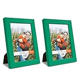 Renditions Gallery 5x7 inch Picture Frame Set of 2 High-end Modern Style, Made of Solid Wood and High Definition Glass Ready for Wall and Tabletop Photo Display, Green Frame