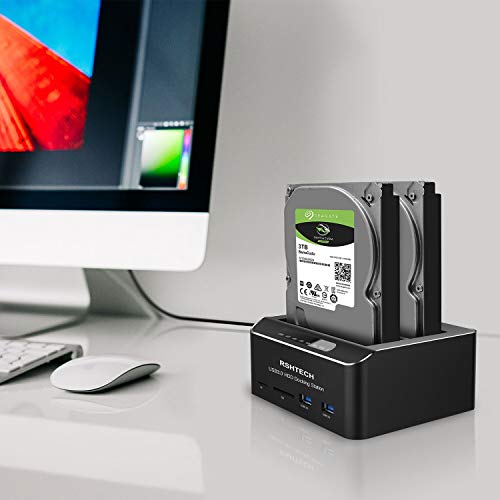 Hard Drive Docking Station Rshtech Usb 3.0 Aluminum Dual Bay Hard Drive Dock For 2.5" & 3.5" Sata Hdd Ssd With Sd Tf Card Reader And Offline Clone/Duplicator Function Support 16Tb Tool-Free #TOP7