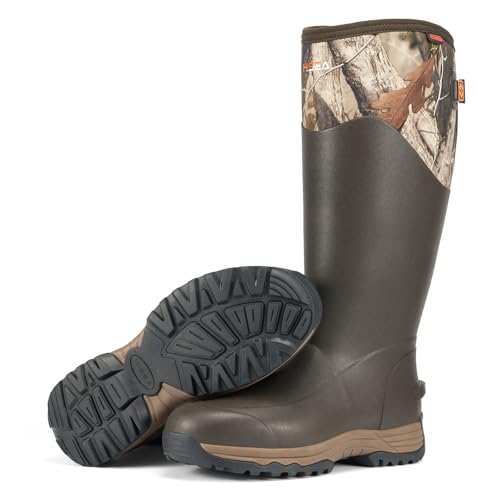 Image of HISEA Rubber Rain Boots for Men, Waterproof Insulated Neoprene Hunting Boots, Durable Anti-Slip Outdoor Mud Boots for Hunting Gardening Farming Fishing Yard Working, Size 9 Camo