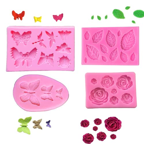 3D Blumen Fondant Formen Blumen Fondant Mold Fondant Formen Rosen DIY Silikon Backen Fondant Formen Silikon Fondant Kuchen Formen für Jelly Sugar Candy Schokolade Fondant Kuchen Dekoration(4 Stück) Cover