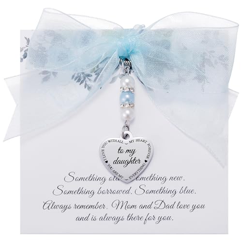 Ralukiia Something Blue Charm Gift for Bride from Mom and Dad, Blue Bridal Bouquet Charm, Daughter Wedding Gifts from Parents, Bridal Shower Gift