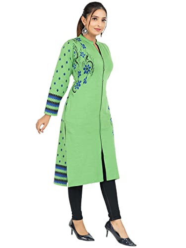 Image of Rosary Women's Winter Wear Jacquard Woolen Straight Kurti with 2 Side Pockets,RZ017JAVALIME-2XL