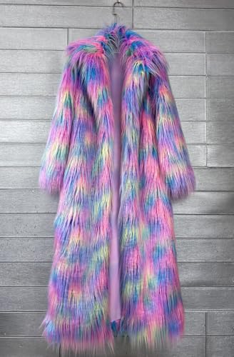 Shaggy Fluffy Faux Fur Coat With Candy Multicolored Sweater Women's Extend Ankle Puffy Outwear2