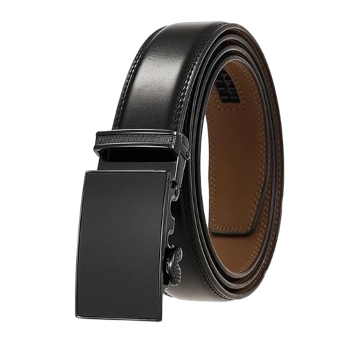 Men's Leather Belt Automatic Buckle Belt Male 30Mm Non-Porous Thin Belt Black 1 110cm