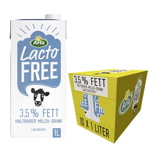 Arla LactoFREE Laktosefreie Haltbare Milch 3 5% Fett | 10 x 1L | echter Milchgeschmack weniger süß | reich an Calcium und Vitamin B12