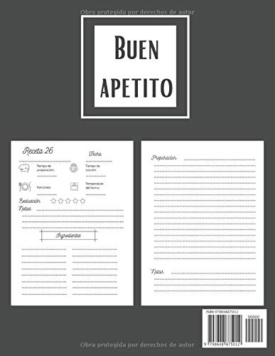 Miniatura 2 de Mi libro de recetas para escribir Cuaderno de recetas en blanco para anotar tus proprios recetas y notas - 100 recetas - 2 páginas por receta - tapa