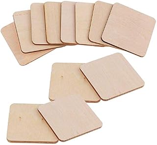Zngou 12 PCS Wooden Square Coasters Shapes Blank Unfinished Plain Wood Pieces Wooden Plaques Blank Squares For DIY Arts Craft Project Pyrography Art Laser Engraving Carving Painting Wood Burning