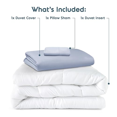 Nestl Twin Duvet Cover Set with Comforter Insert - Ice Blue 3 Piece 68x90 Duvet Cover & 1 Pillow Sham with White Quilted Down Alternative Comforter, Ultra Soft, All Season