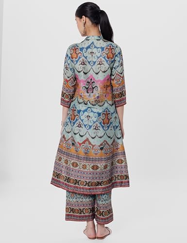 Image of BIBA Women Art Silk Floral Asymmetric Co-Ord Set Kurta Palazzo Suit Set