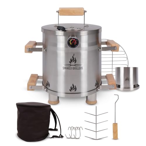 Smoked Grillers Barrel Smoker Grill Combo | 100% Stainless Steel Barrel | 95% Less Smoke, Even Heat | Easy to Use & Clean – Vertical Smoker Ideal for Balconies and Backyards (MINI-6 LBS)