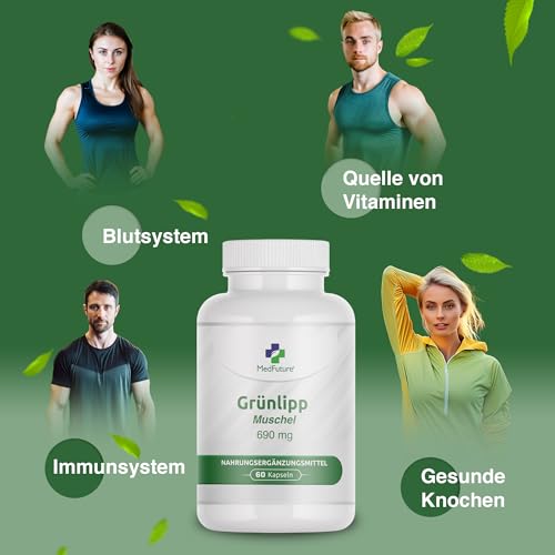 Grünlippmuschel Kapseln 690 mg, 60 Kapseln - Grünlippmuschelextrakt Für Menschen, Natürliche Unterstützung Für Gelenke, Hochdosiertes Grünlippmuschel Ergänzungsmittel