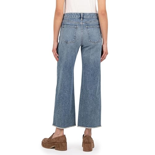 KUT from the Kloth Women's Meg High-Rise Fab Ab Wide Leg Back Forward Raw Hem in Defiant2
