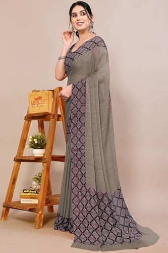 Image of MIRCHI FASHION Women Saree Ethnic Motif Print Chiffon | Breathable Lightweight Plain Weave Sari for Office and Daily Use (Available in 20 Designs)