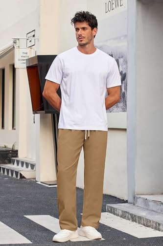 Image of COOFANDY Men's Casual Chino Pants Relaxed Fit Drawstring Elastic Waist Lightweight Pant Twill Pleated Trousers