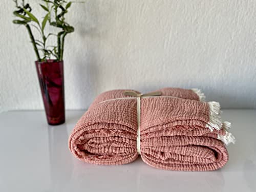 100% Cotton Muslin Blanket, 4 Layers Bedspread, Soft Turkish Cotton Muslin Bed Cover, Reversible Coverlet, Red (King Size 95X102-230X260Cm) #TOP2