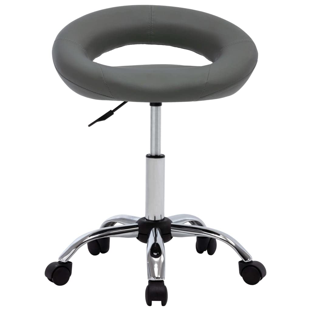 Taboret roboczy ze sztucznej skóry szary z kół