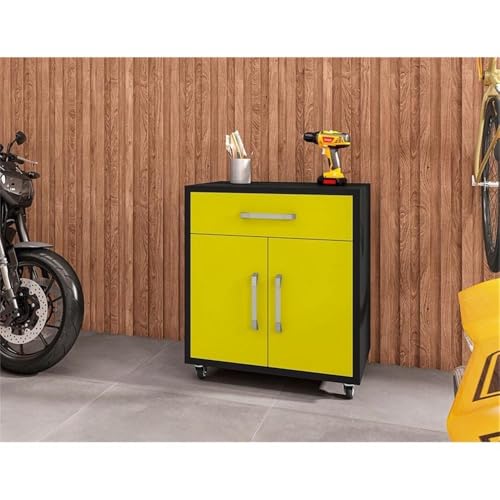 Image of Manhattan Comfort Eiffel Garage Work Station Cabinet Organizers and Storage, Set of 3, Matte Black and Yellow