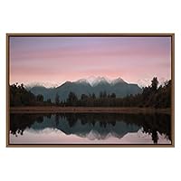 SIGNWIN Framed Canvas Wall Art Pink and Red Sunset Over Lake Matheson, New Zealand Landscape Ocean Photography Modern Panoramic Relax/Calm for Living Room, Bedroom, Office - 16